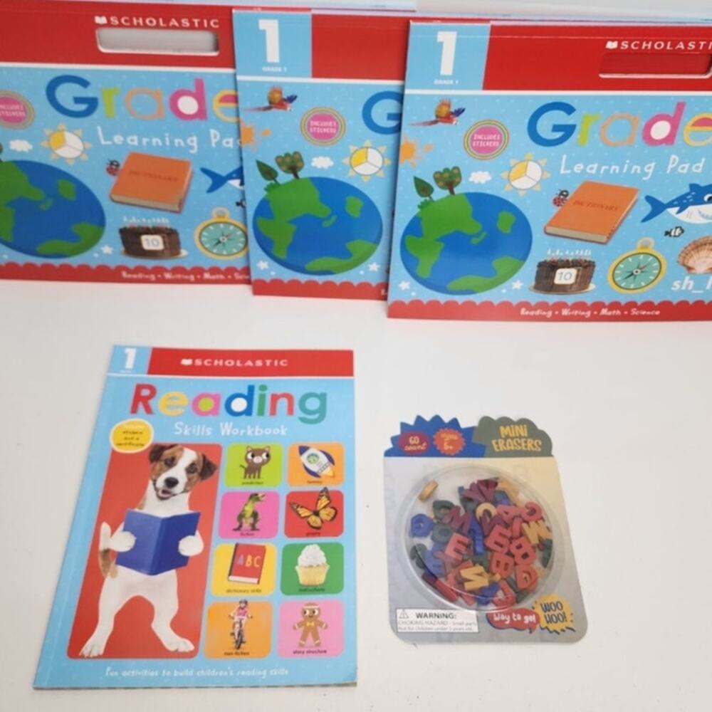 Scholastic Grade 1 Learning Pads Activity Reading Ready Book & 60 Letter Erasers